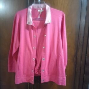 Women's Pink Track Pants And Long Sleeve Button Up Top